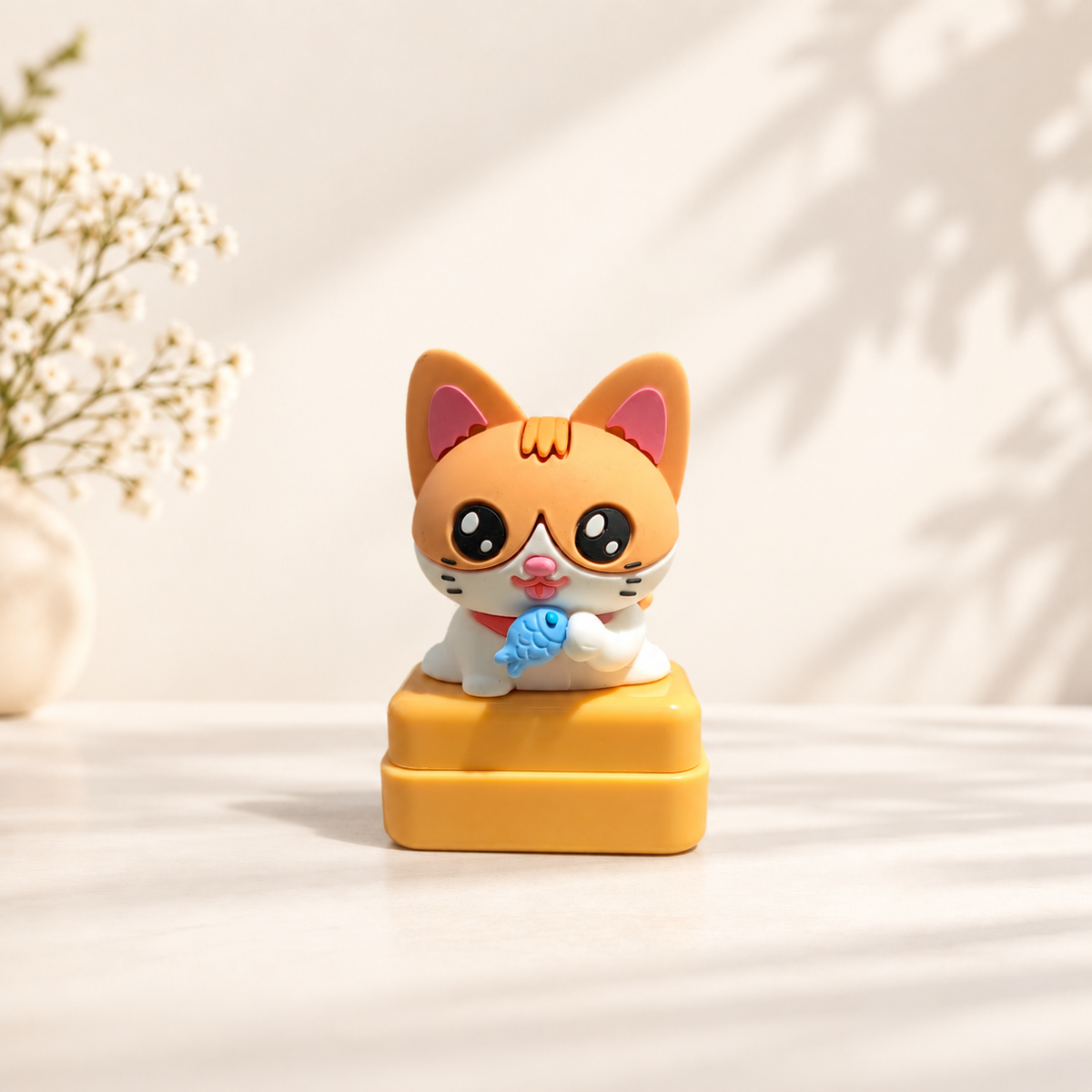 Sello gato amarillo kawaii
