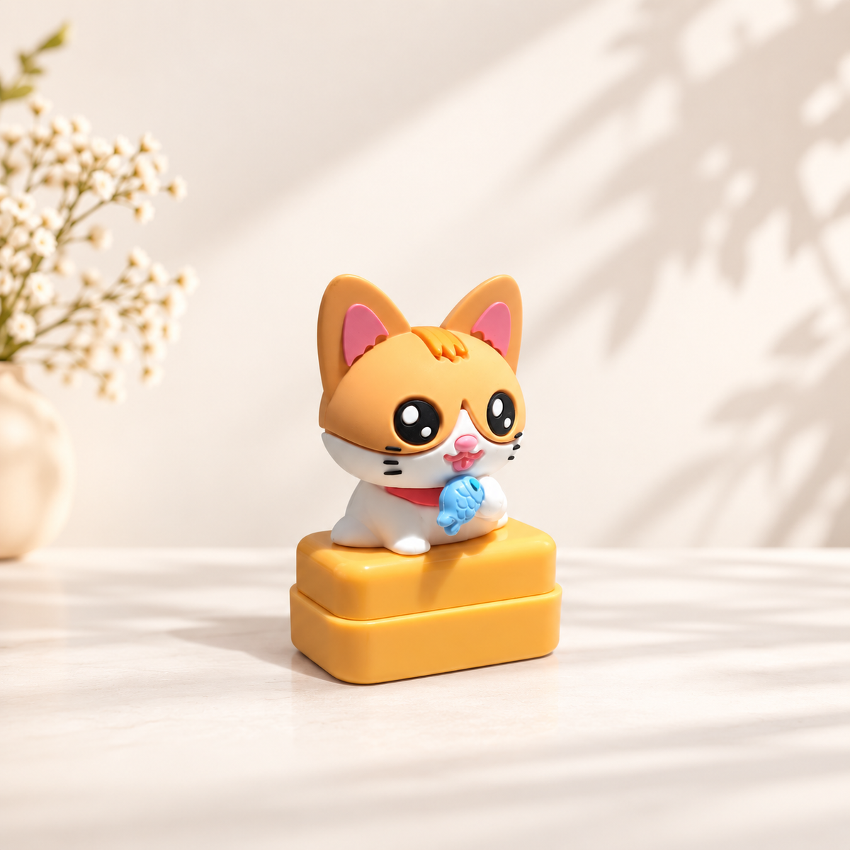 Sello gato amarillo kawaii
